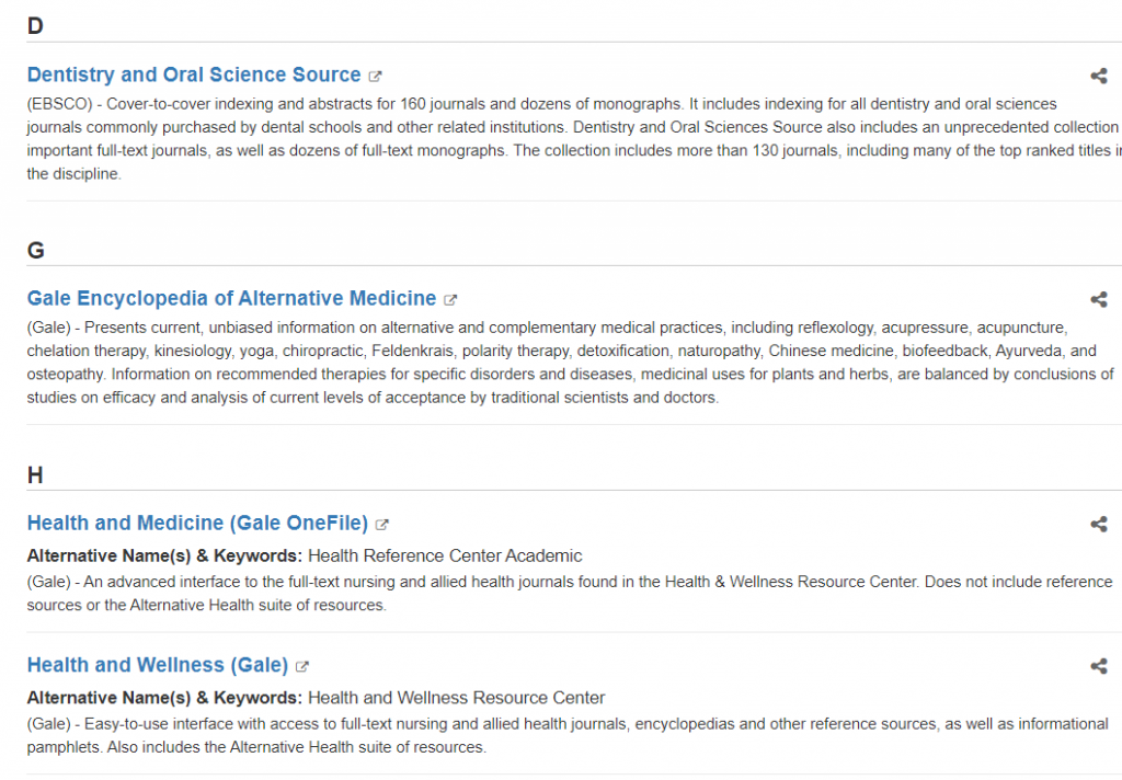 List of Health Science Databases