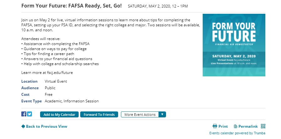 FAFSA event invitation