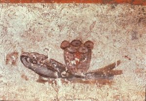 fresco of eucharistic bread and fish