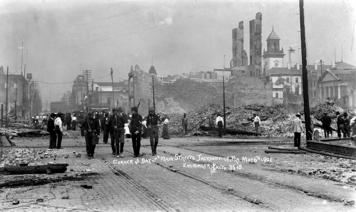 Corner of Bay and Main streets after the fire of 1901 - Jacksonville, Florida.